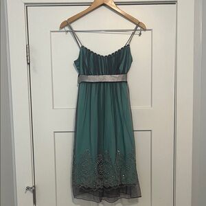 Y2K Teeze Me Juniors Small Mint Silver Dress Beading Sequins Prom Homecoming